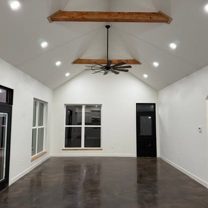 Vaulted great room with beam